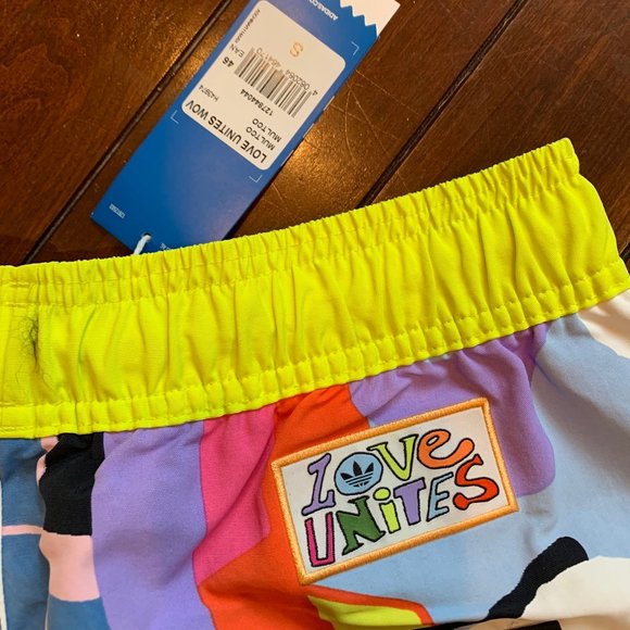 adidas "Love Unites" Woven Poly Shorts, New! - Picture 2 of 6